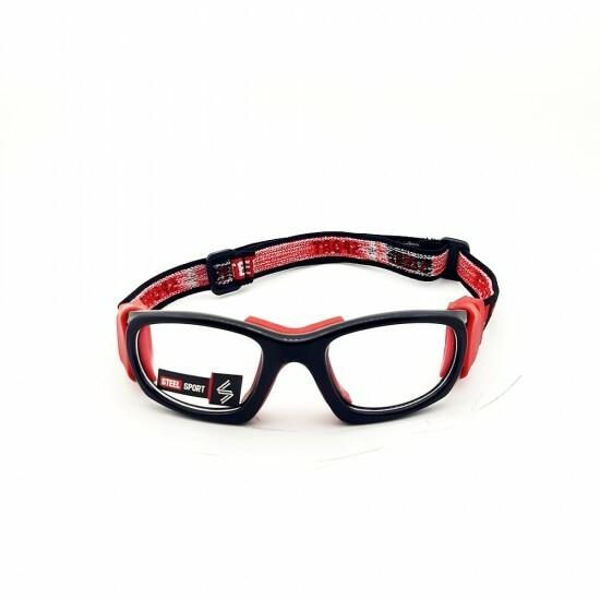 Steel Sport Marka Bandajlı Sporcu Gözlükleri - Champion SS-FS C03 [Parlak Metalik Siyah - Kırmızı Pedler] - Siyah
