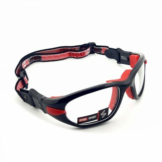 Steel Sport Marka Bandajlı Sporcu Gözlükleri - Maxima SS-FS C03 [Parlak Metalik Siyah - Kırmızı Pedler] - Siyah