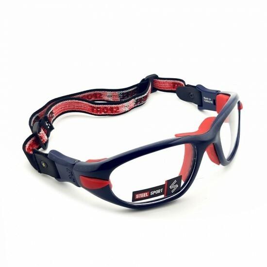 Steel Sport Marka Bandajlı Sporcu Gözlükleri - Maxima SS-FS C04 [Parlak Metalik Lacivert - Kırmızı Pedler] - Lacivert