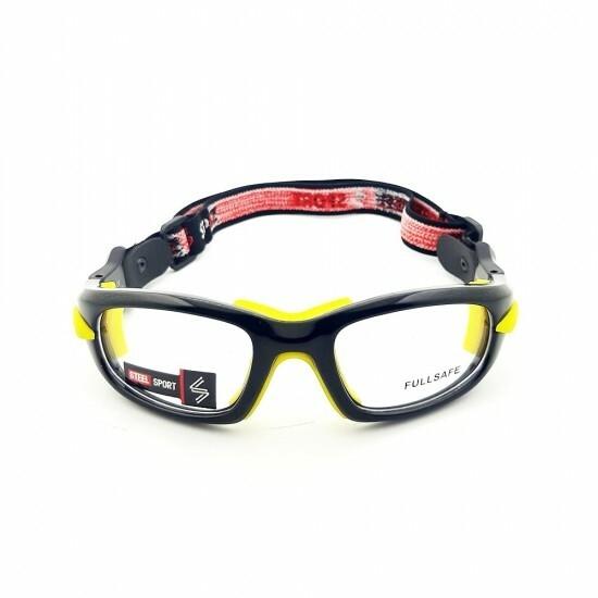 Steel Sport Marka Bandajlı Sporcu Gözlükleri - Fullsafe SS-FS C08 [Parlak Metalik Siyah - Sarı Pedler] - Siyah