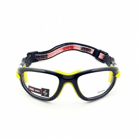Steel Sport Marka Bandajlı Sporcu Gözlükleri - Maxima SS-FS C08 [Parlak Siyah - Sarı Pedler] - Siyah