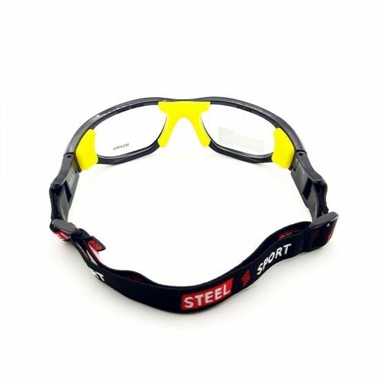Steel Sport Marka Bandajlı Sporcu Gözlükleri - Fullsafe SS-FS C11 [Mat Siyah - Sarı Pedler] - Siyah