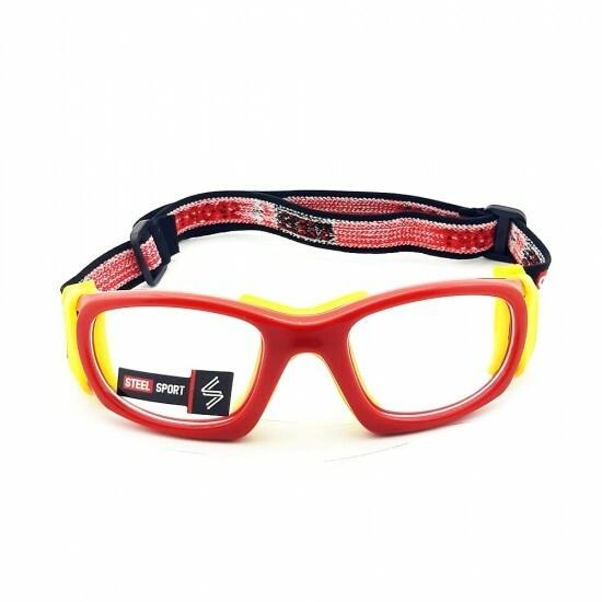 Steel Sport Marka Bandajlı Sporcu Gözlükleri - Champion SS-FS C10 [Parlak Metalik Kırmızı - Sarı Pedler] - Kırmızı