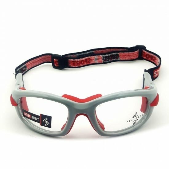 Steel Sport Marka Bandajlı Sporcu Gözlükleri - Fullsafe SS-FS C13 [Parlak Metalik Gri - Kırmızı Pedler] - Gri