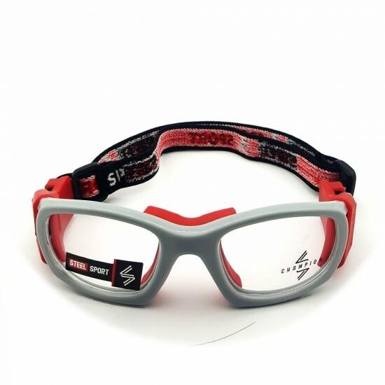 Steel Sport Marka Bandajlı Sporcu Gözlükleri - Champion SS-FS C13 [Parlak Metalik Gri - Kırmızı Pedler] - Gri