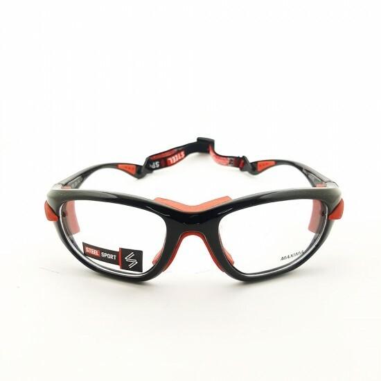 Steel Sport Marka Saplı Sporcu Gözlükleri - Maxima SS-FL C03 [Parlak Metalik Siyah - Kırmızı Pedler] - Siyah