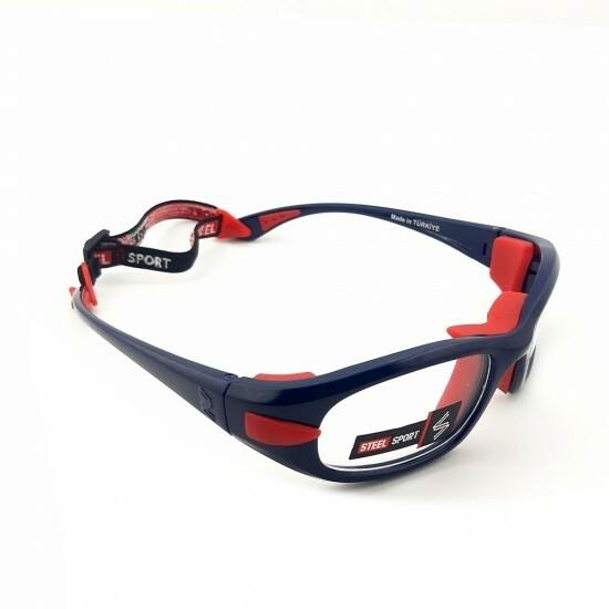 Steel Sport Marka Saplı Sporcu Gözlükleri - Fullsafe SS-FL C04 [Parlak Metalik Lacivert - Kırmızı Pedler] - Lacivert
