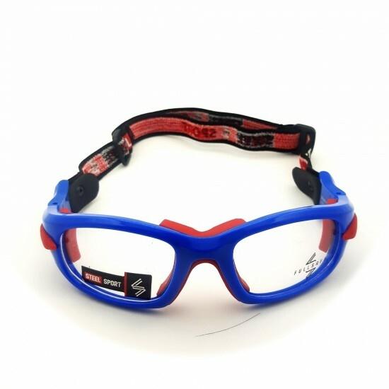 Steel Sport Marka Bandajlı Sporcu Gözlükleri - Fullsafe SS-FS C17 [Parlak Metalik Mavi - Kırmızı Pedler] - Mavi