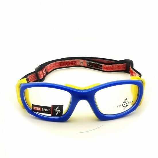 Steel Sport Marka Bandajlı Sporcu Gözlükleri - Champion SS-FS C18 [Parlak Metalik Mavi - Sarı Pedler] - Mavi