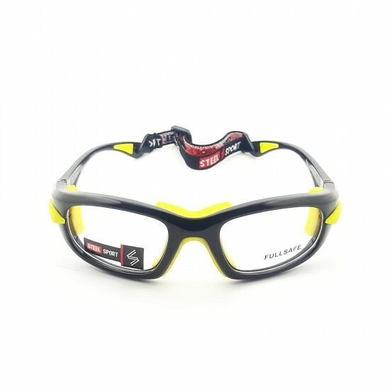 Steel Sport Marka Saplı Sporcu Gözlükleri - Fullsafe SS-FL C08 [Parlak Metalik Siyah - Sarı Pedler] - Siyah