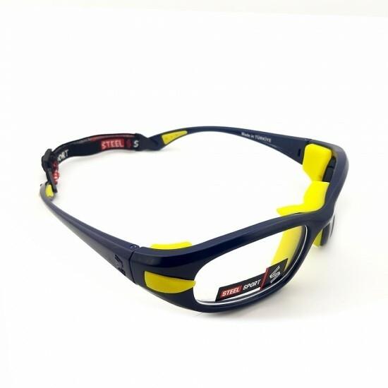 Steel Sport Marka Saplı Sporcu Gözlükleri - Fullsafe SS-FL C09 [Parlak Metalik Lacivert - Sarı Pedler ] - Lacivert