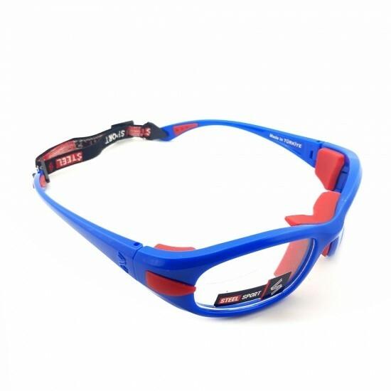 Steel Sport Marka Saplı Sporcu Gözlükleri - Fullsafe SS-FL C17 [ Parlak Metalik Mavi - Kırmızı Pedler ] - Mavi
