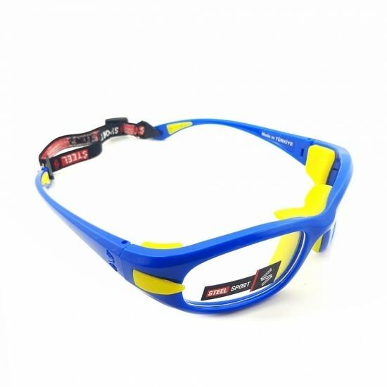 Steel Sport Marka Saplı Sporcu Gözlükleri - Fullsafe SS-FL C18 [ Parlak Metalik Mavi - Sarı Pedler ] - Mavi