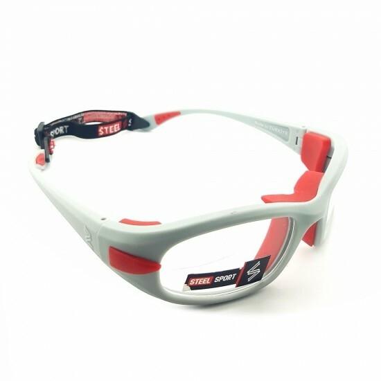 Steel Sport Marka Saplı Sporcu Gözlükleri - Fullsafe SS-FL C13 [ Parlak Metalik Gri - Kırmızı Pedler ] - Gri