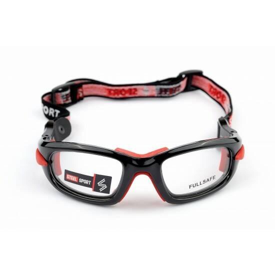 Steel Sport Marka Bandajlı Sporcu Gözlükleri - Fullsafe SS-FS C03 [Parlak Metalik Siyah - Kırmızı Pedler] - Siyah
